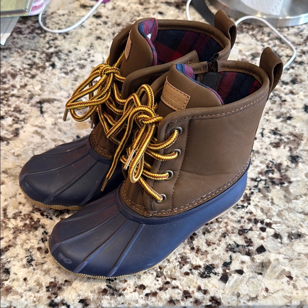 Kids Brown and Blue Duck Boots